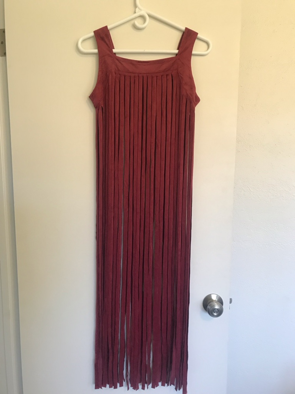 Sleeveless Fringe Maxi Dress in Burgundy
